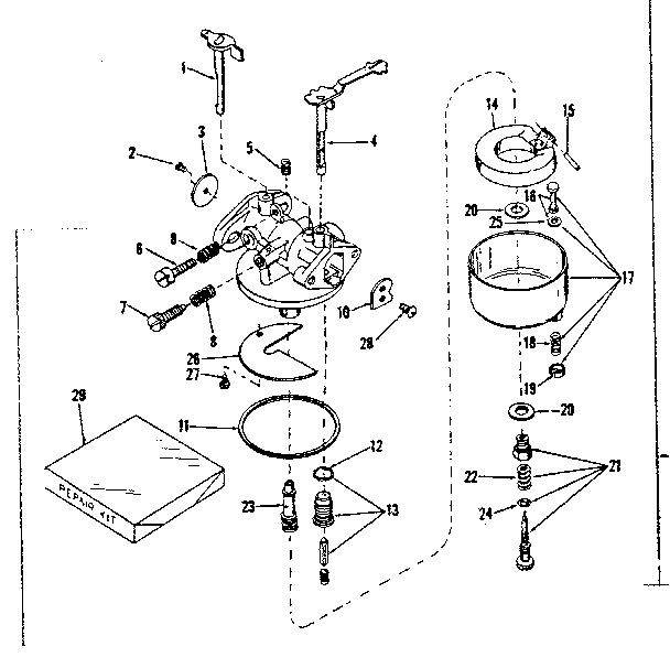 Carburetor No. 630985 Diagram and Parts List for 143536032  Craftsman Engine