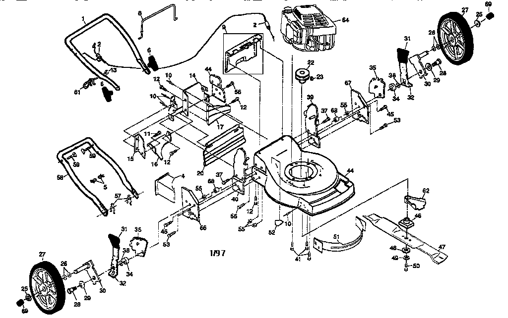 Main Frame Diagram and Parts List for 917379270  Craftsman Lawn Mower