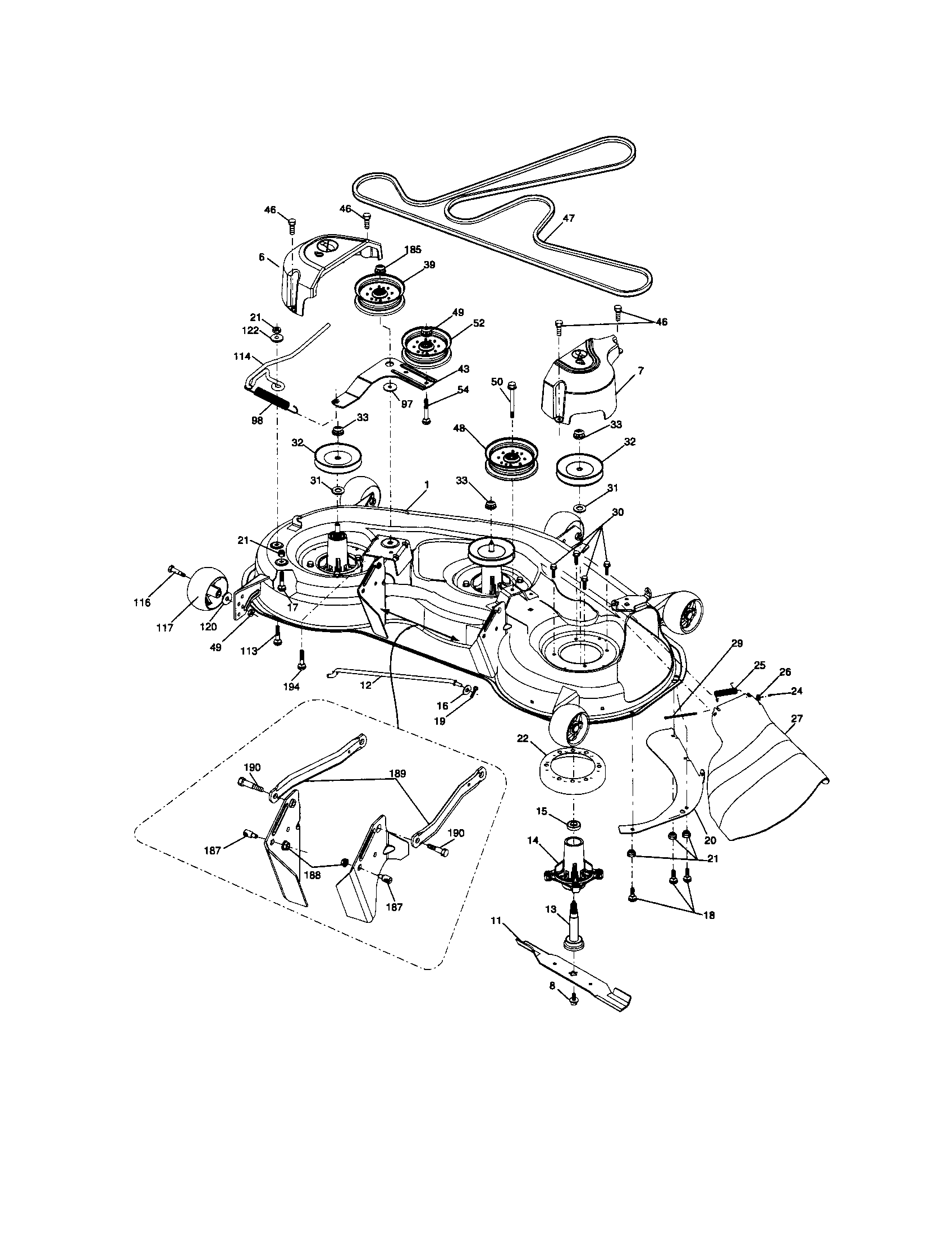 Mower Deck Diagram and Parts List for 917276845  Craftsman Lawn Tractor