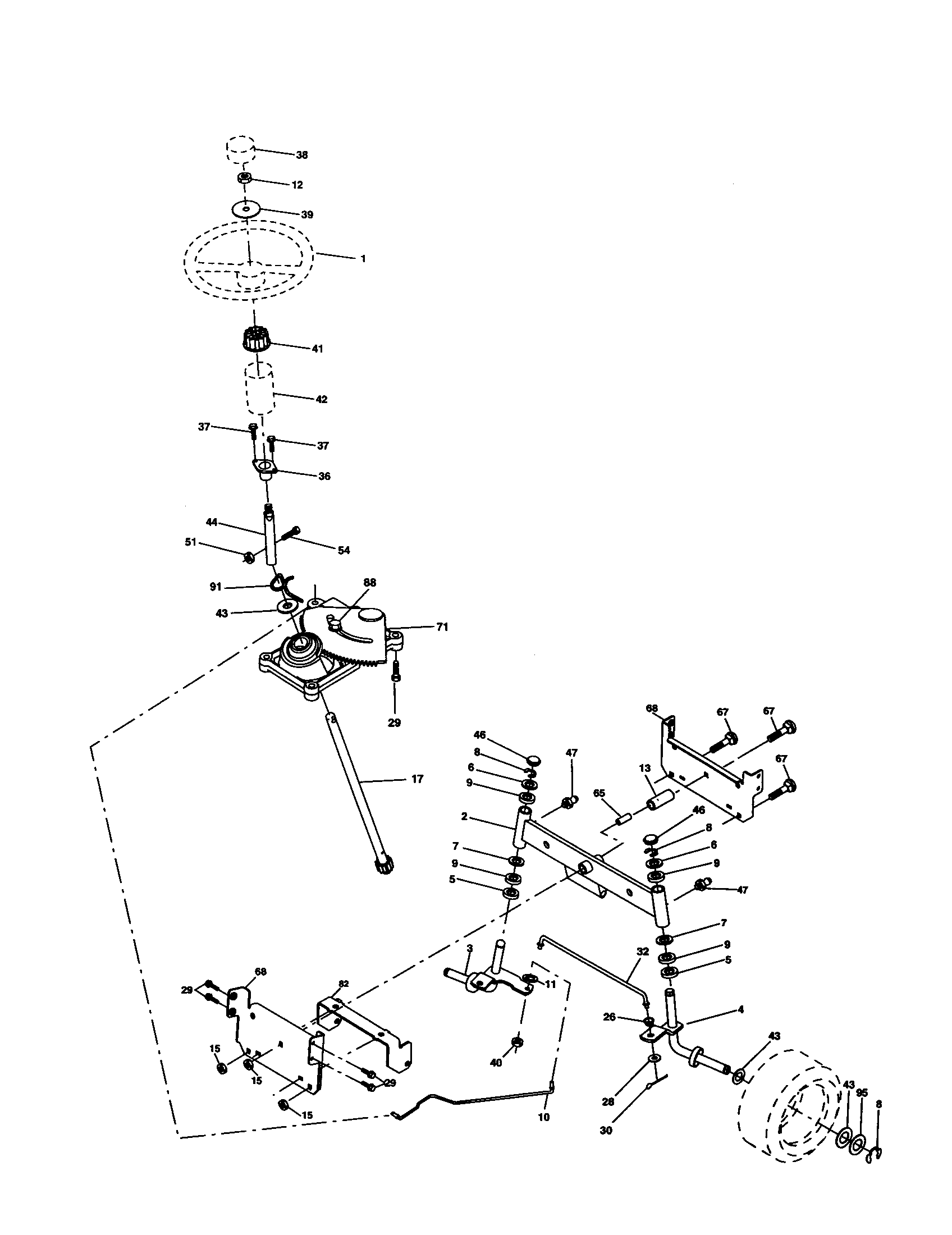 Steering Assembly Diagram and Parts List for 917277440  Craftsman Lawn Tractor