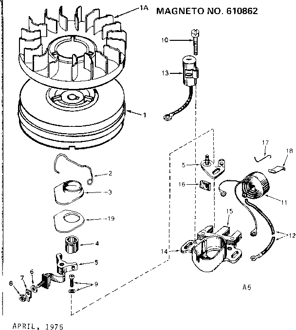 Magneto Diagram and Parts List for 143255012  Craftsman Engine
