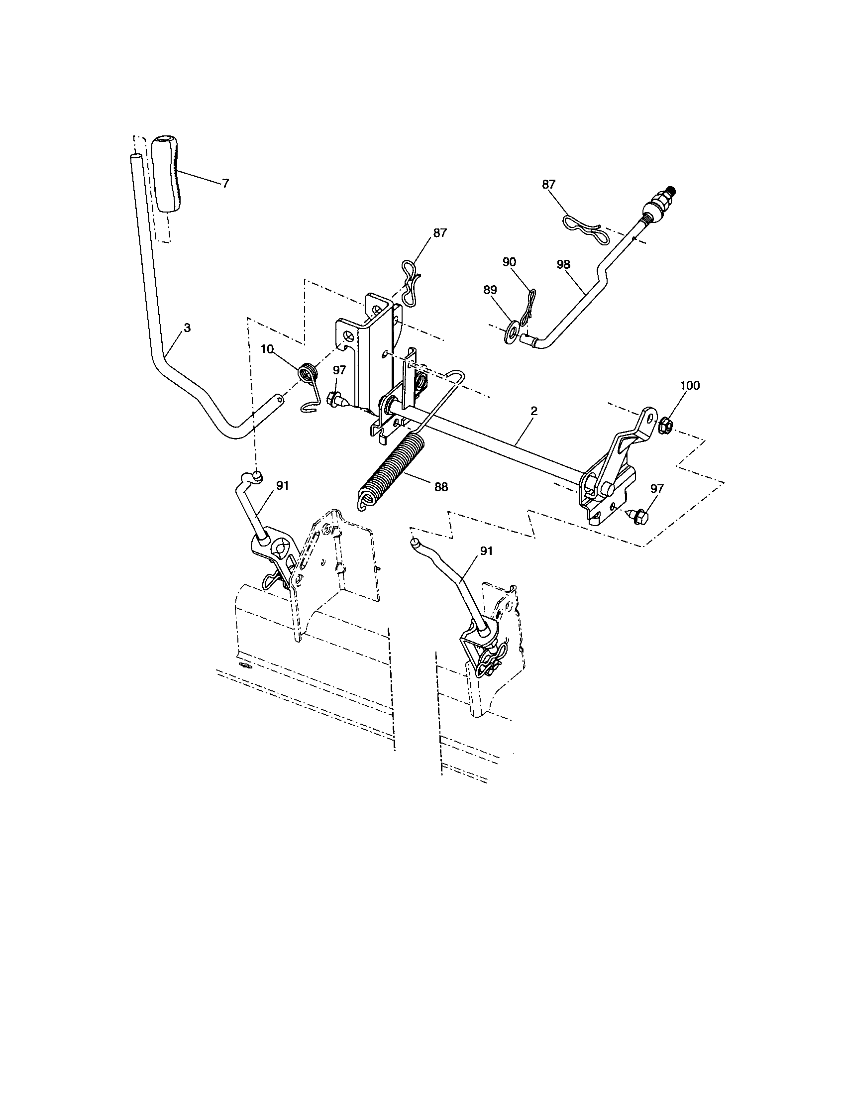 Lift Diagram and Parts List for 917288701  Craftsman Lawn Tractor