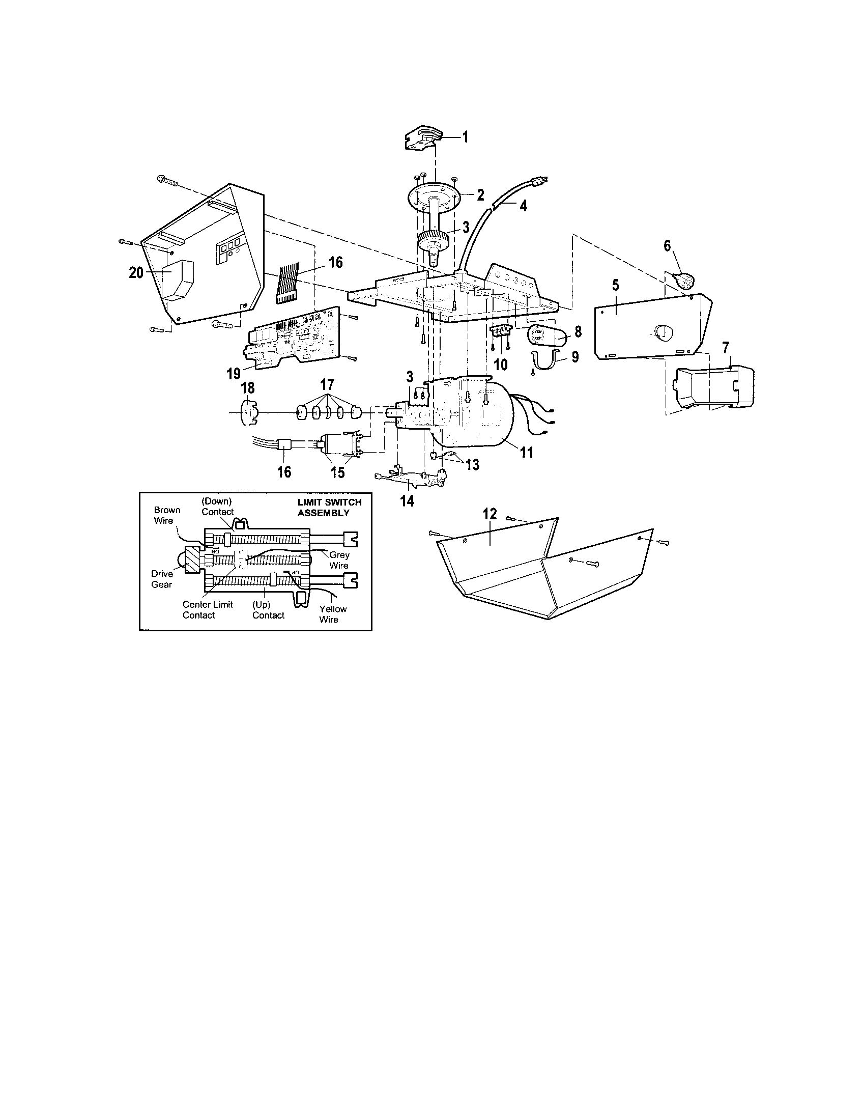 Motor Unit Assembly Diagram and Parts List for 13953910  Craftsman Garage Door Opener