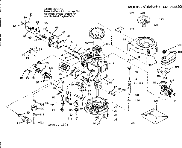Replacement Parts Diagram and Parts List for 143264492  Craftsman Engine