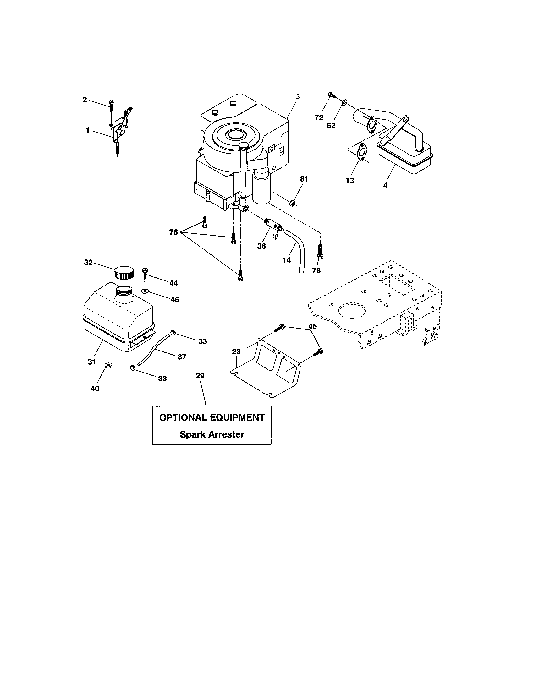 Engine Diagram and Parts List for 917274760  Craftsman Lawn Tractor