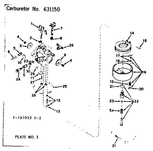 Carburetor Diagram and Parts List for 143167032  Craftsman Engine