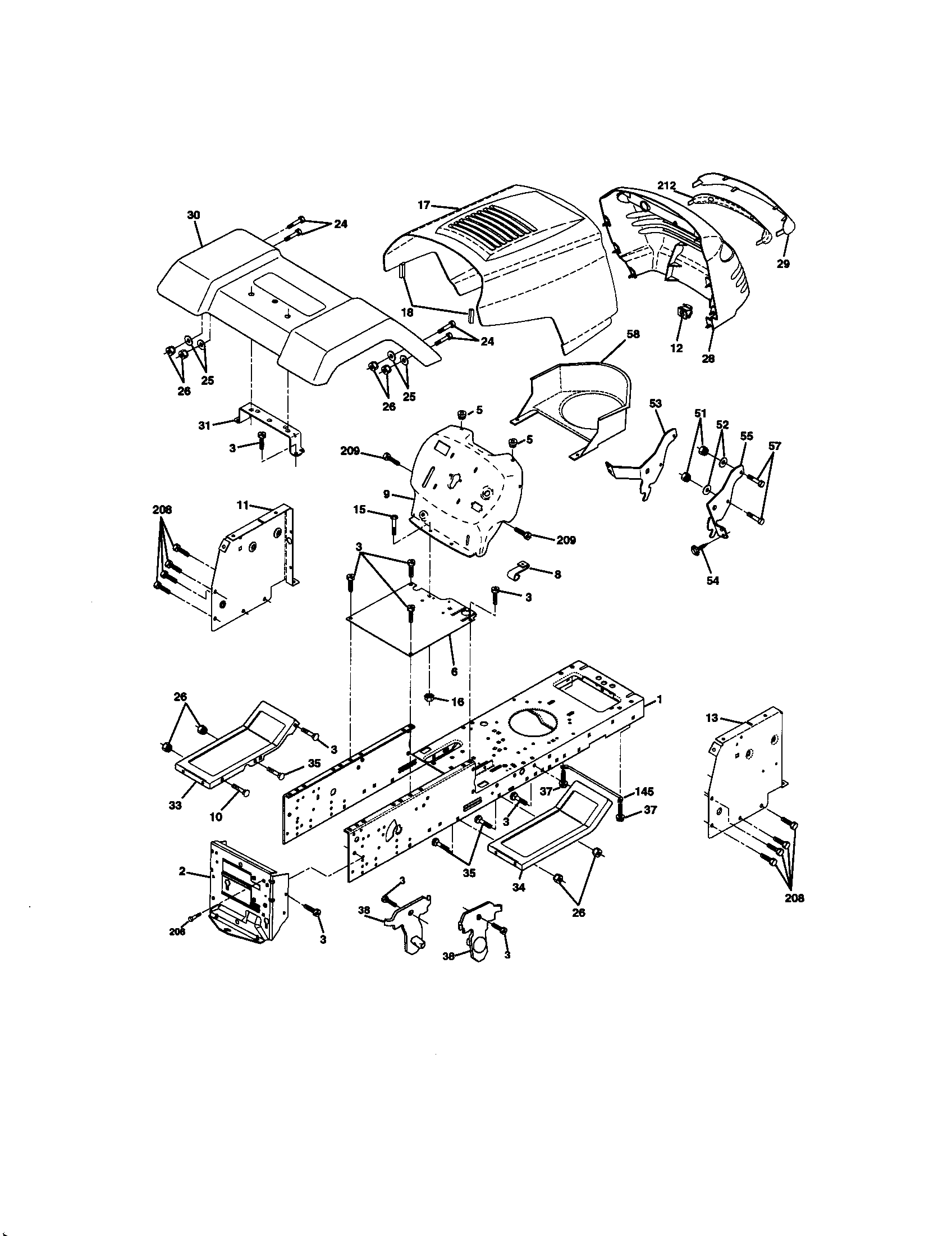 Chassis And Enclosures Diagram and Parts List for 917270535  Craftsman Lawn Tractor