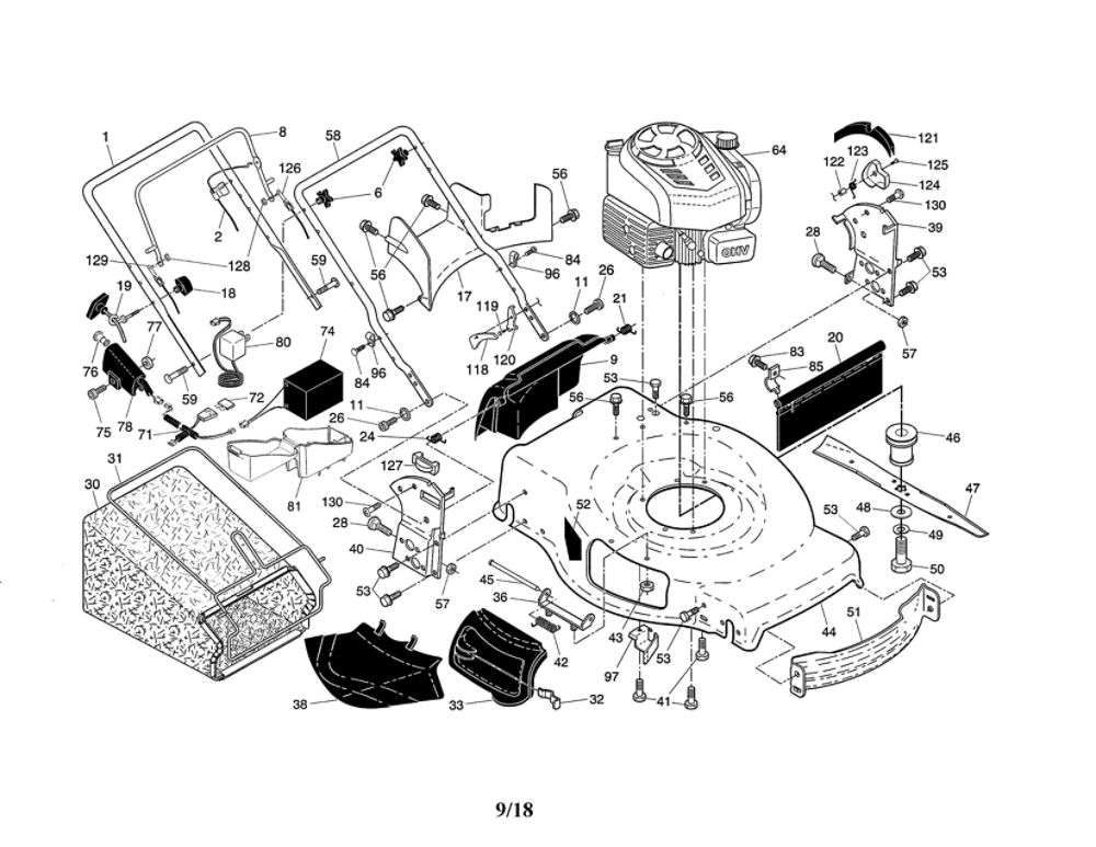 Engine/Housing/Handle Diagram and Parts List for 944101761  Craftsman Lawn Mower