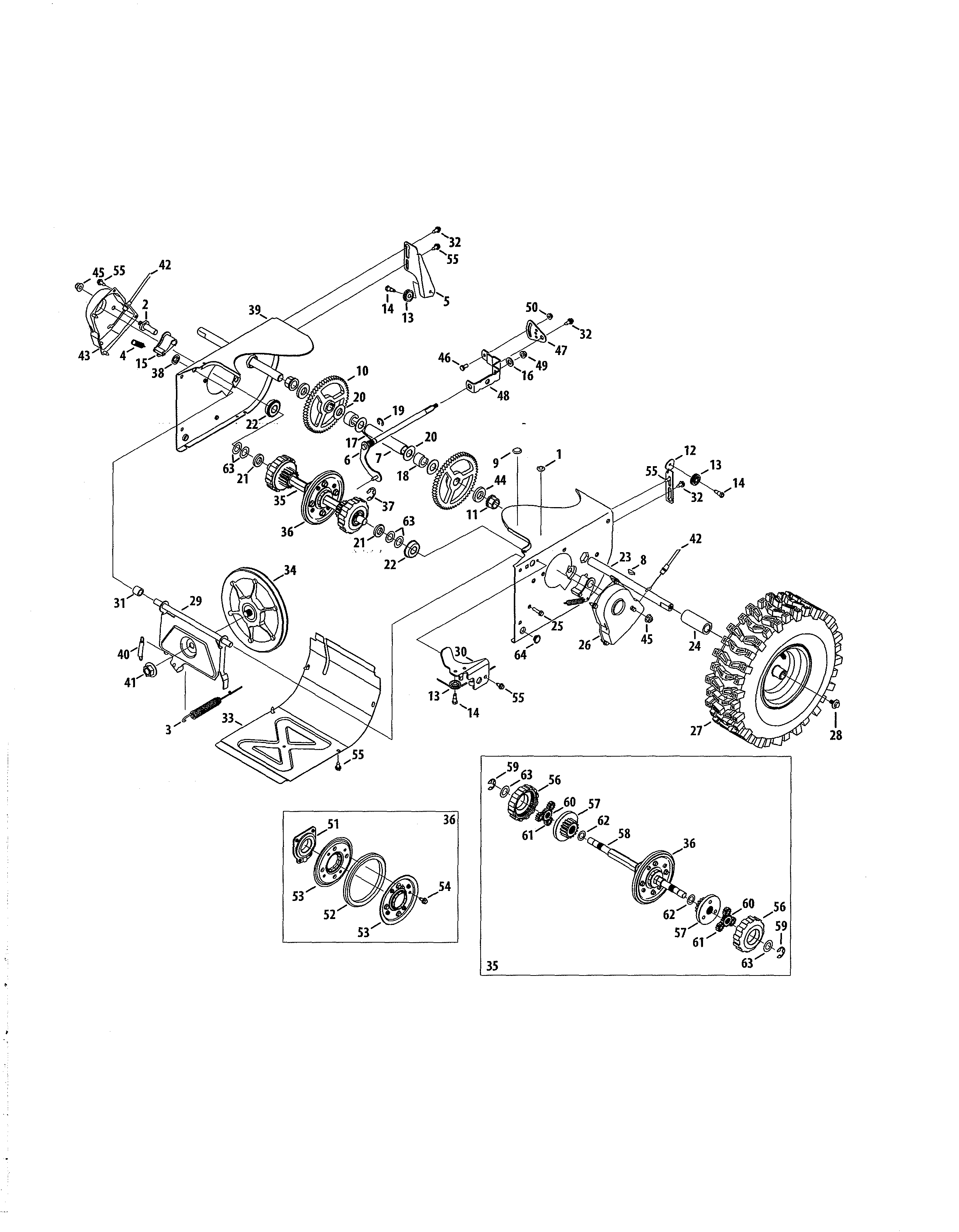 Wheels/drive Shaft Diagram and Parts List for 247888700  Craftsman Snow Blower
