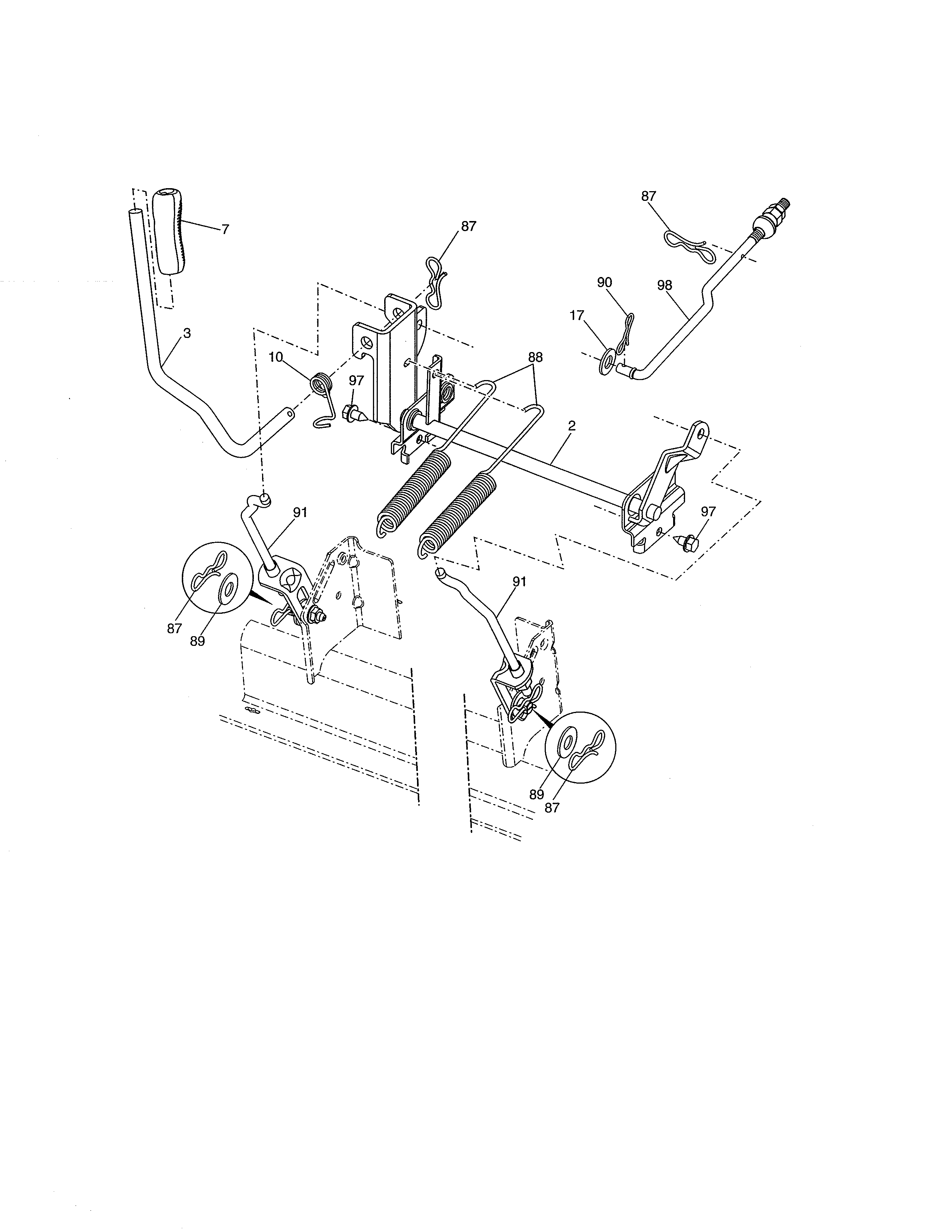 Lift Diagram and Parts List for 917986441  Craftsman Lawn Tractor