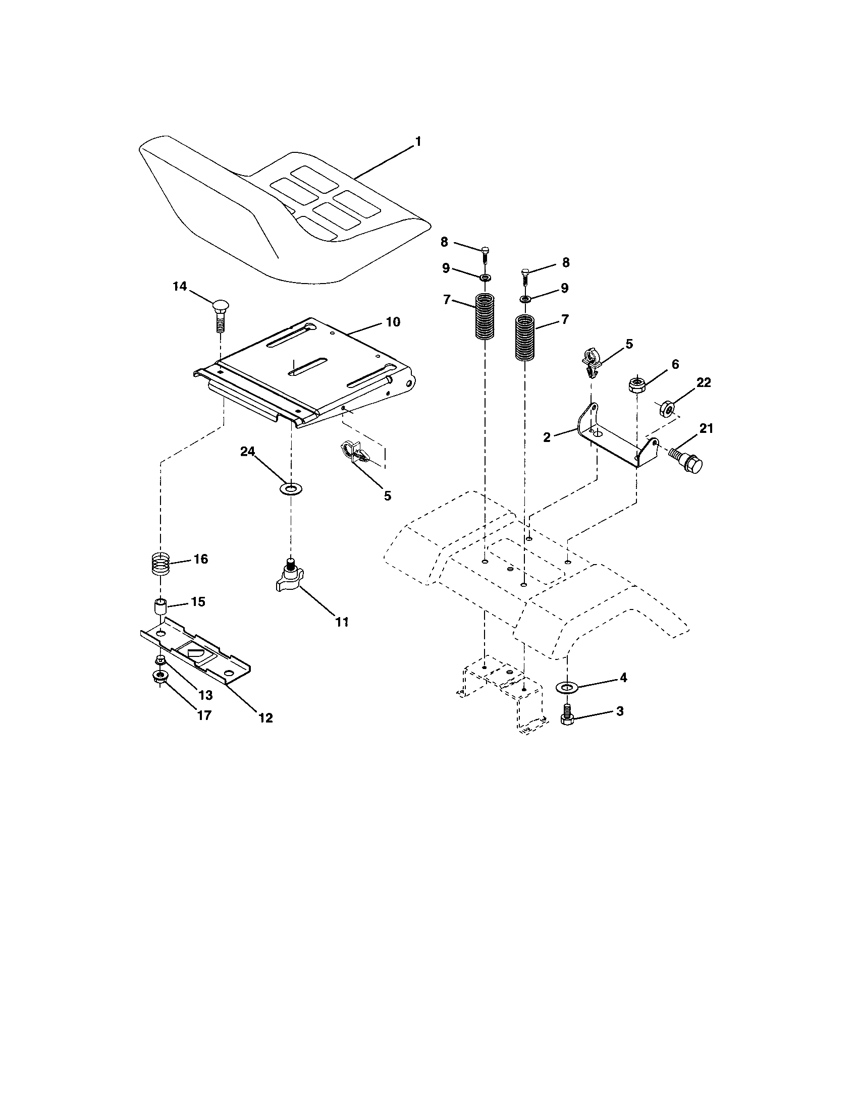 Seat Assembly Diagram and Parts List for 917273373  Craftsman Lawn Tractor