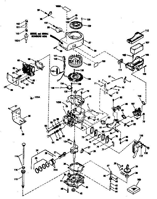 Basic Engine Diagram and Parts List for 143366122  Craftsman Engine