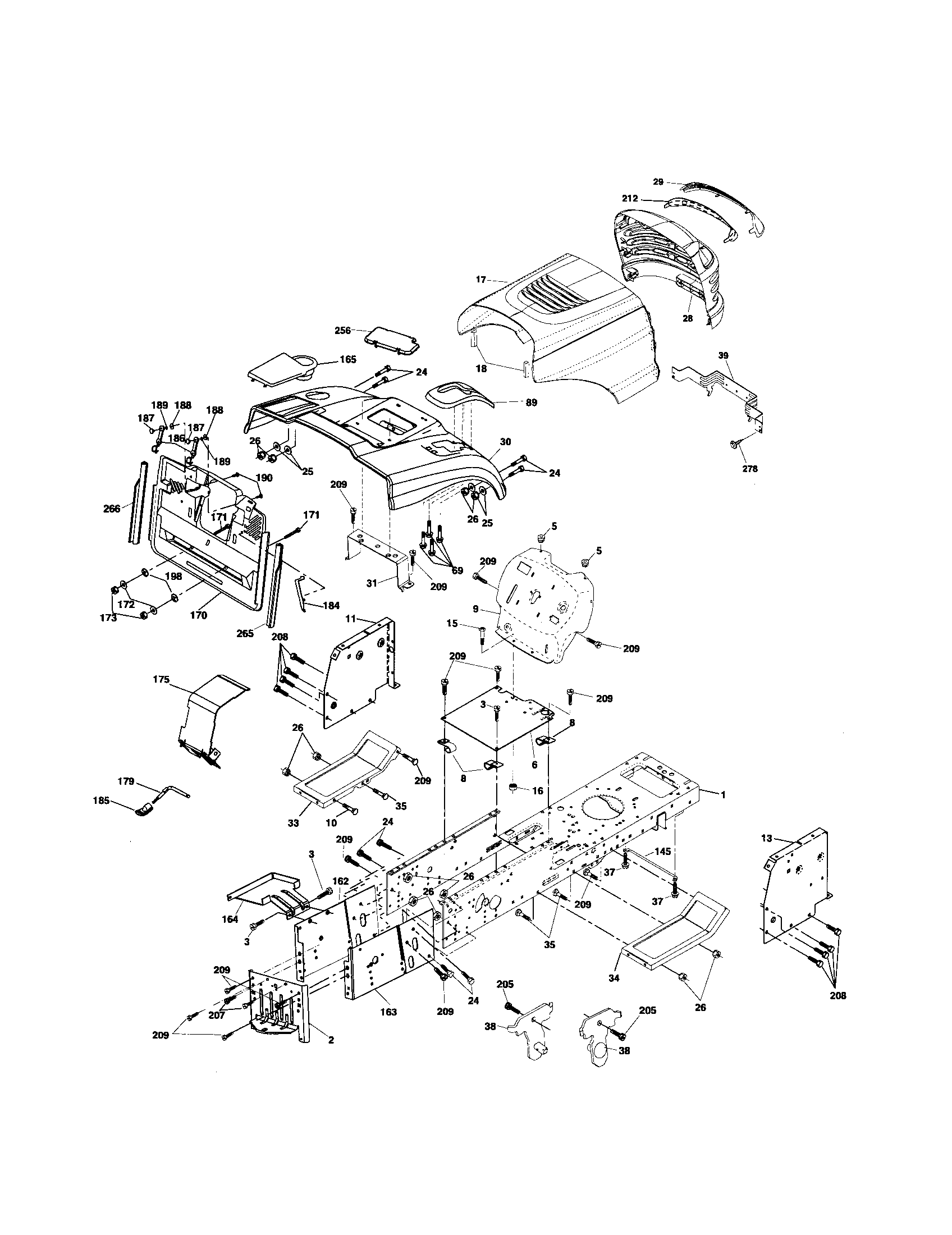 Chassis And Enclosures Diagram and Parts List for 917274381  Craftsman Lawn Tractor
