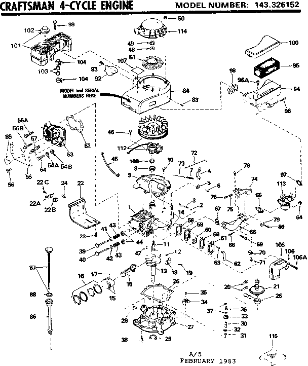 Replacement Parts Diagram and Parts List for 143326152  Craftsman Engine