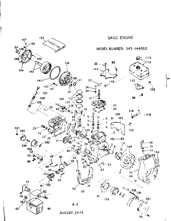 Replacement Parts Diagram and Parts List for 143644082  Craftsman Engine
