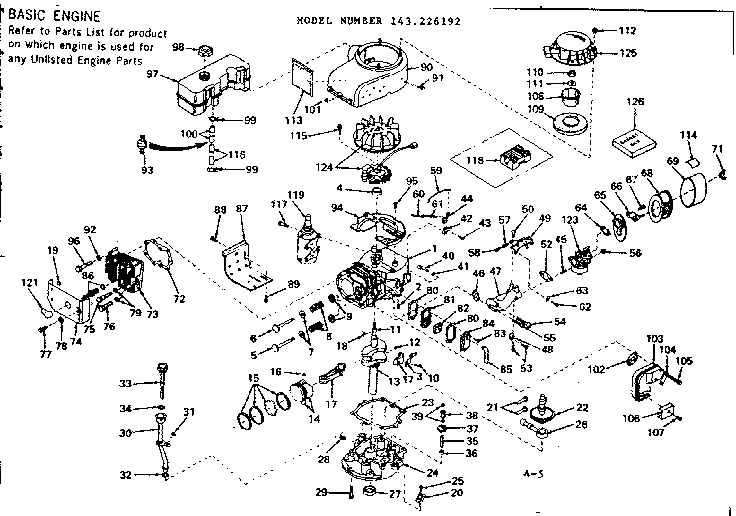 Basic Engine Diagram and Parts List for 143226192  Craftsman Engine