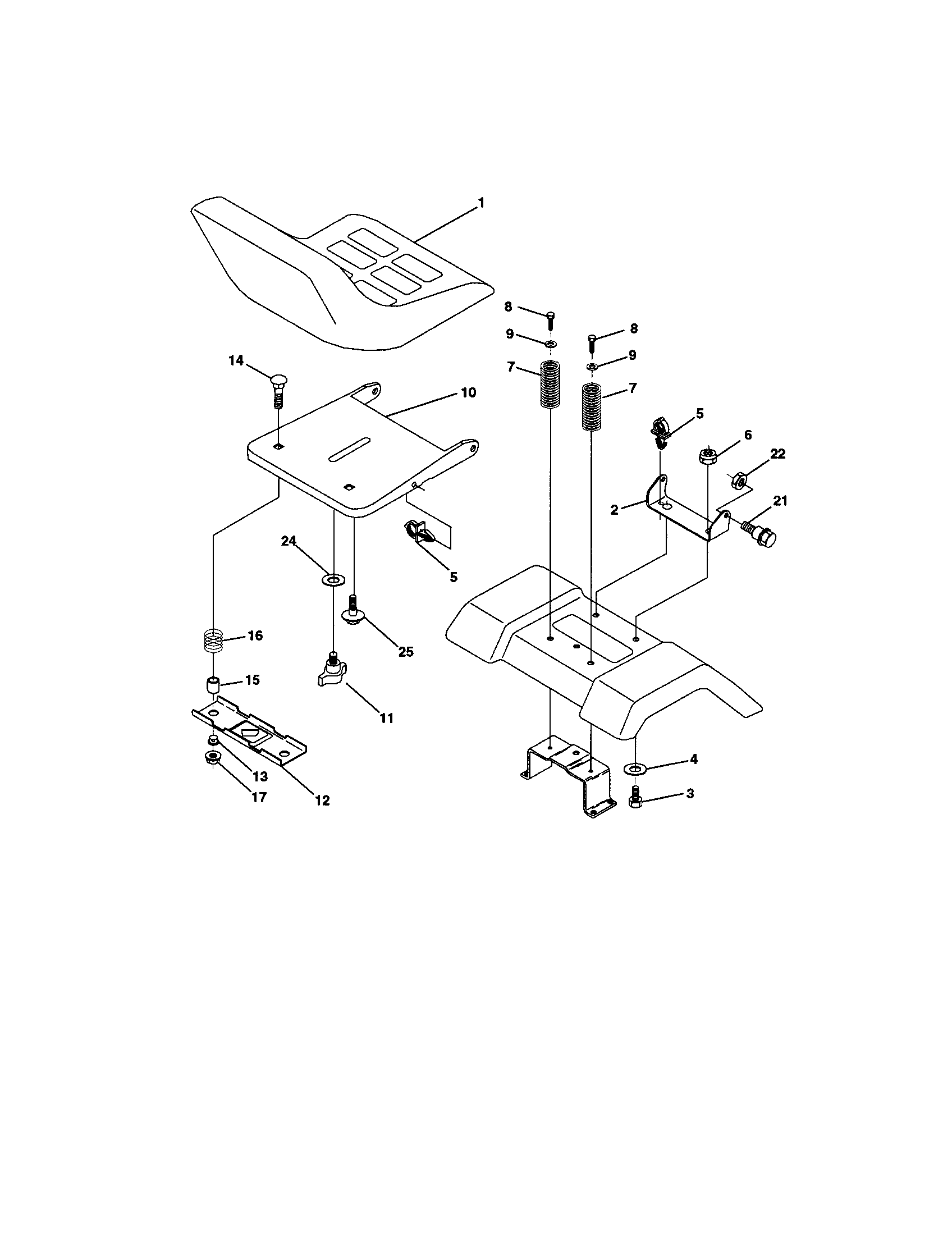 Seat Assembly Diagram and Parts List for 917272065  Craftsman Lawn Tractor