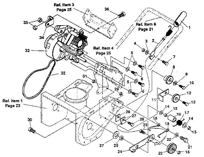 Engine And Drive Diagram and Parts List for 536884420  Craftsman Snow Blower