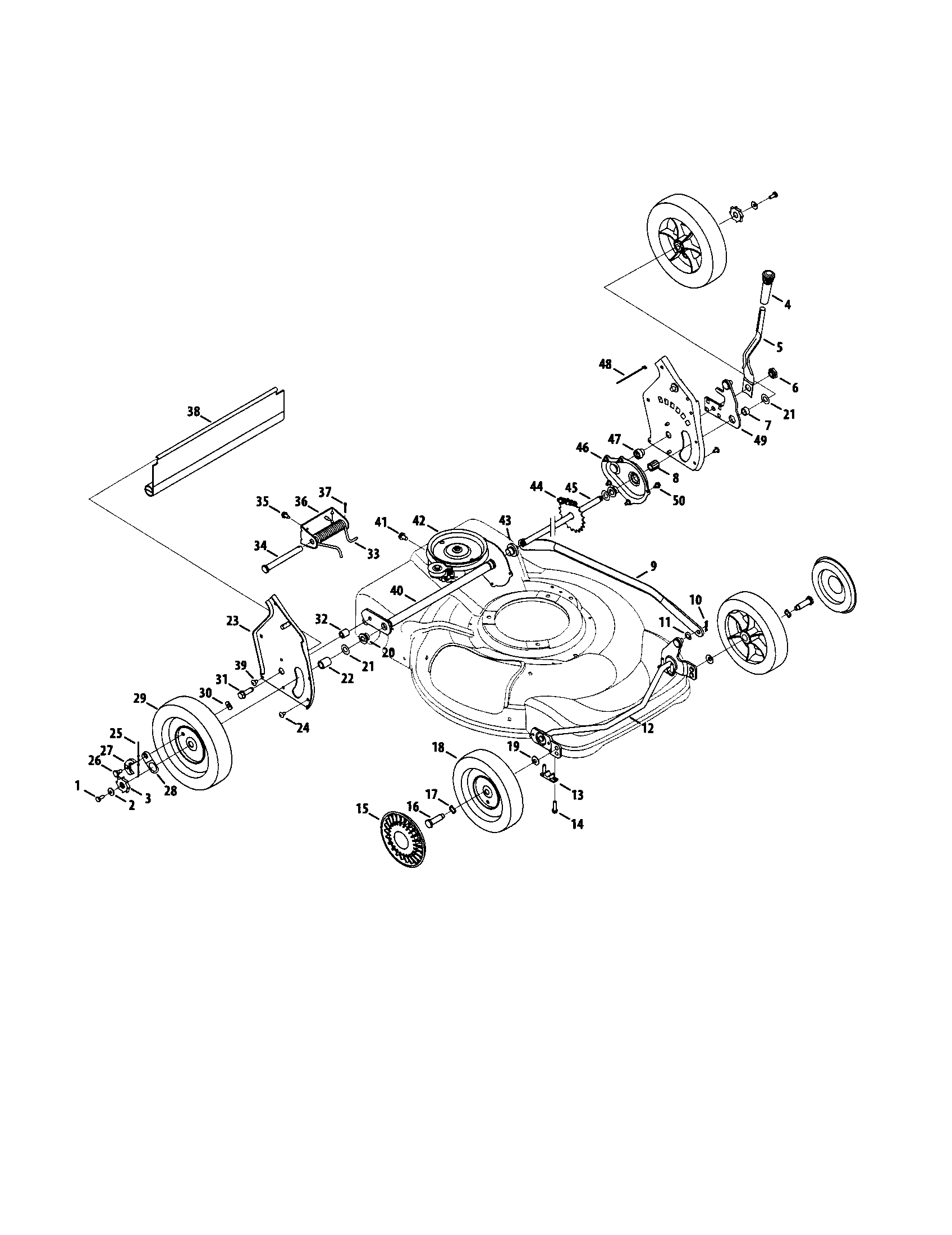 Wheels/transmission Diagram and Parts List for 24737108  Craftsman Lawn Mower