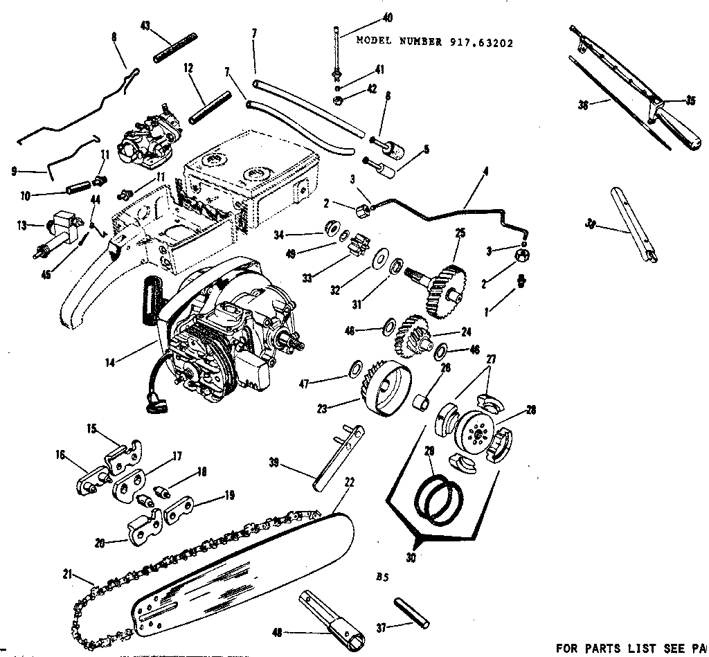 Engine Chain And Guide Bar Diagram and Parts List for 91763202  Craftsman Chainsaw