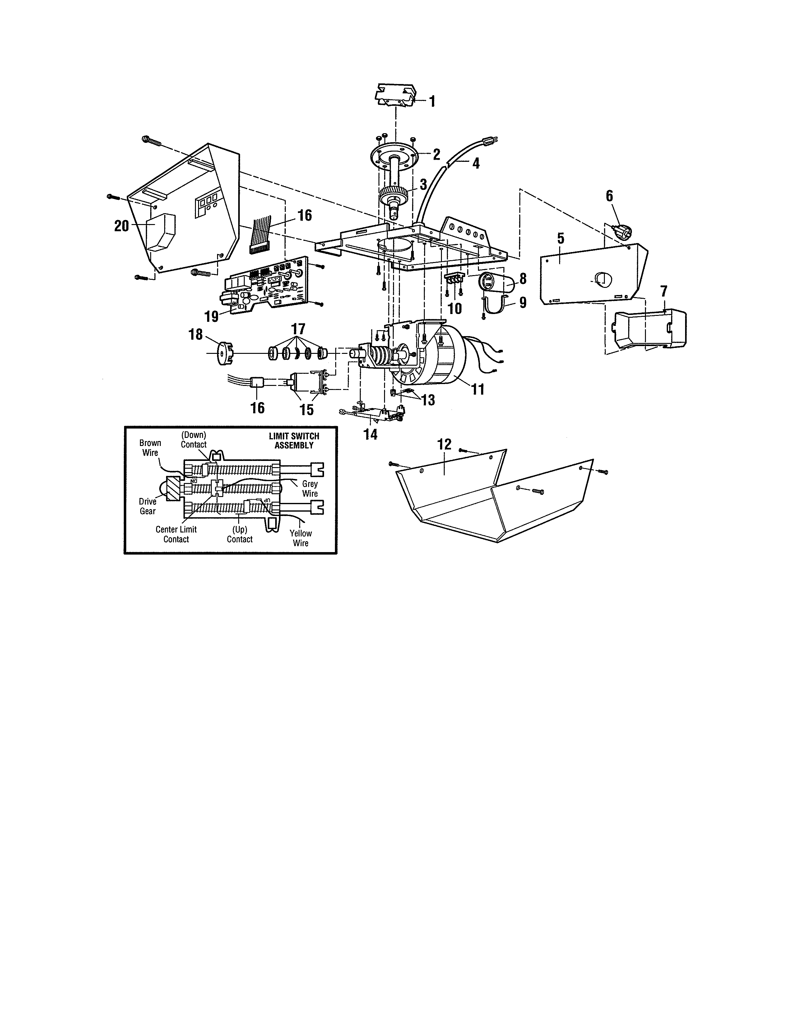 Motor Unit Assembly Diagram and Parts List for 13953920DM  Craftsman Garage Door Opener