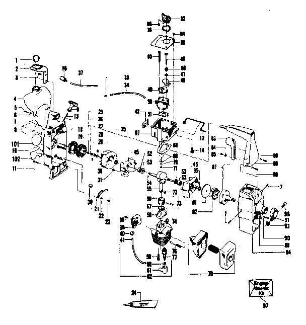 Engine Diagram and Parts List for 358798121  Craftsman Trimmer