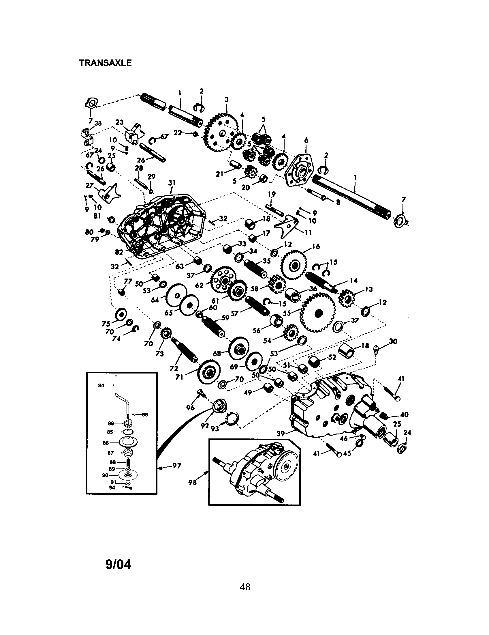Transaxle Diagram and Parts List for 917184956  Craftsman Lawn Tractor