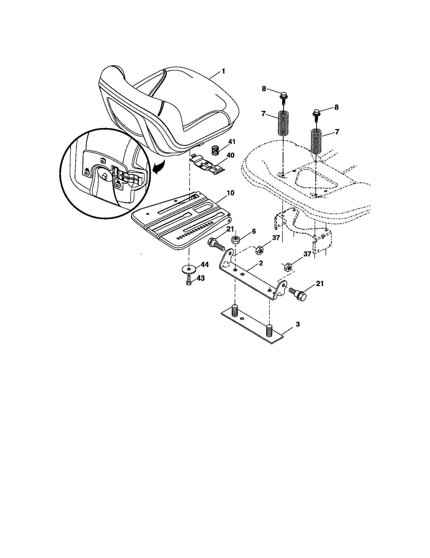 Seat Diagram and Parts List for 917286380  Craftsman Lawn Tractor