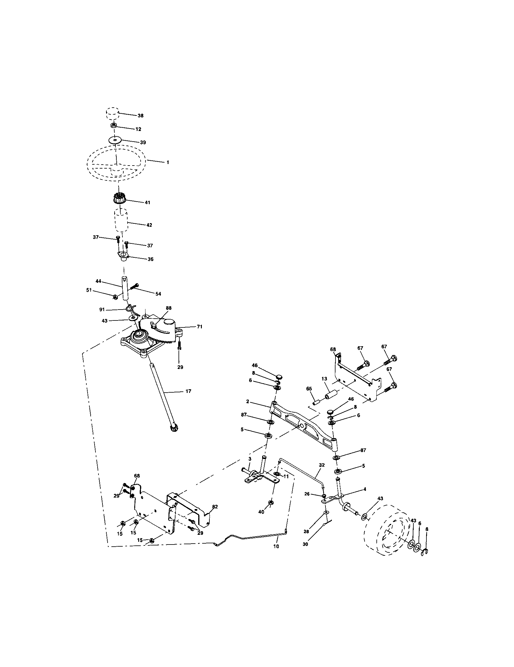 Steering Assembly Diagram and Parts List for 917273143  Craftsman Lawn Tractor