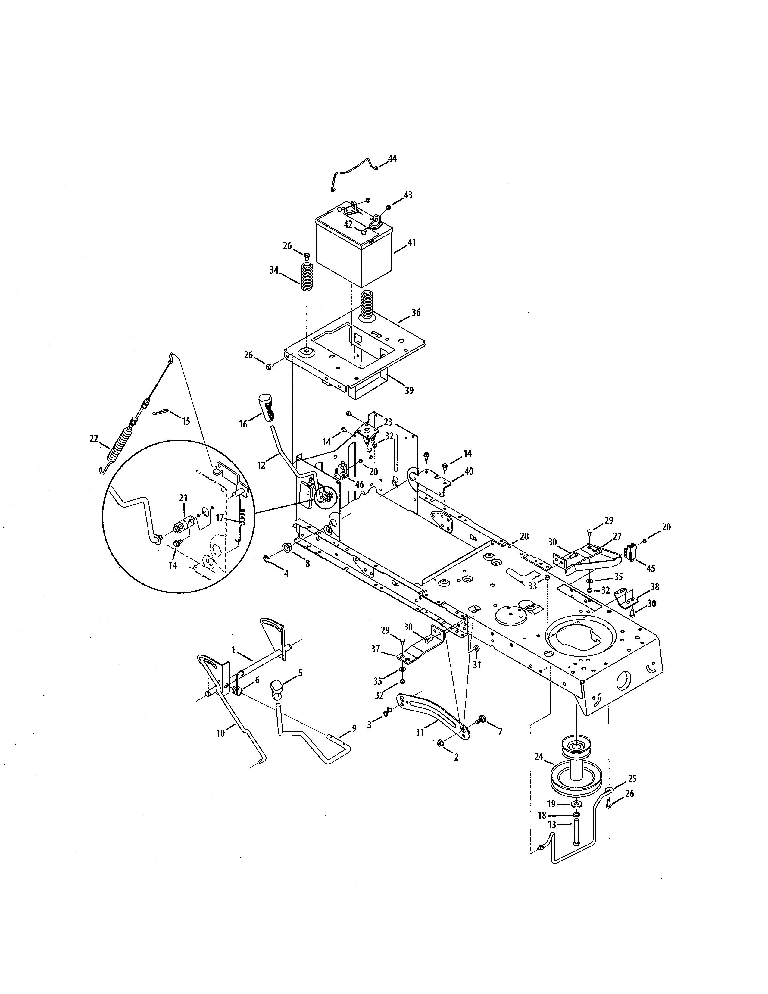 Chassis & Battery Diagram and Parts List for 247288840  Craftsman Lawn Tractor