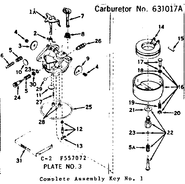 Carburetor Diagram and Parts List for 143557072  Craftsman Engine