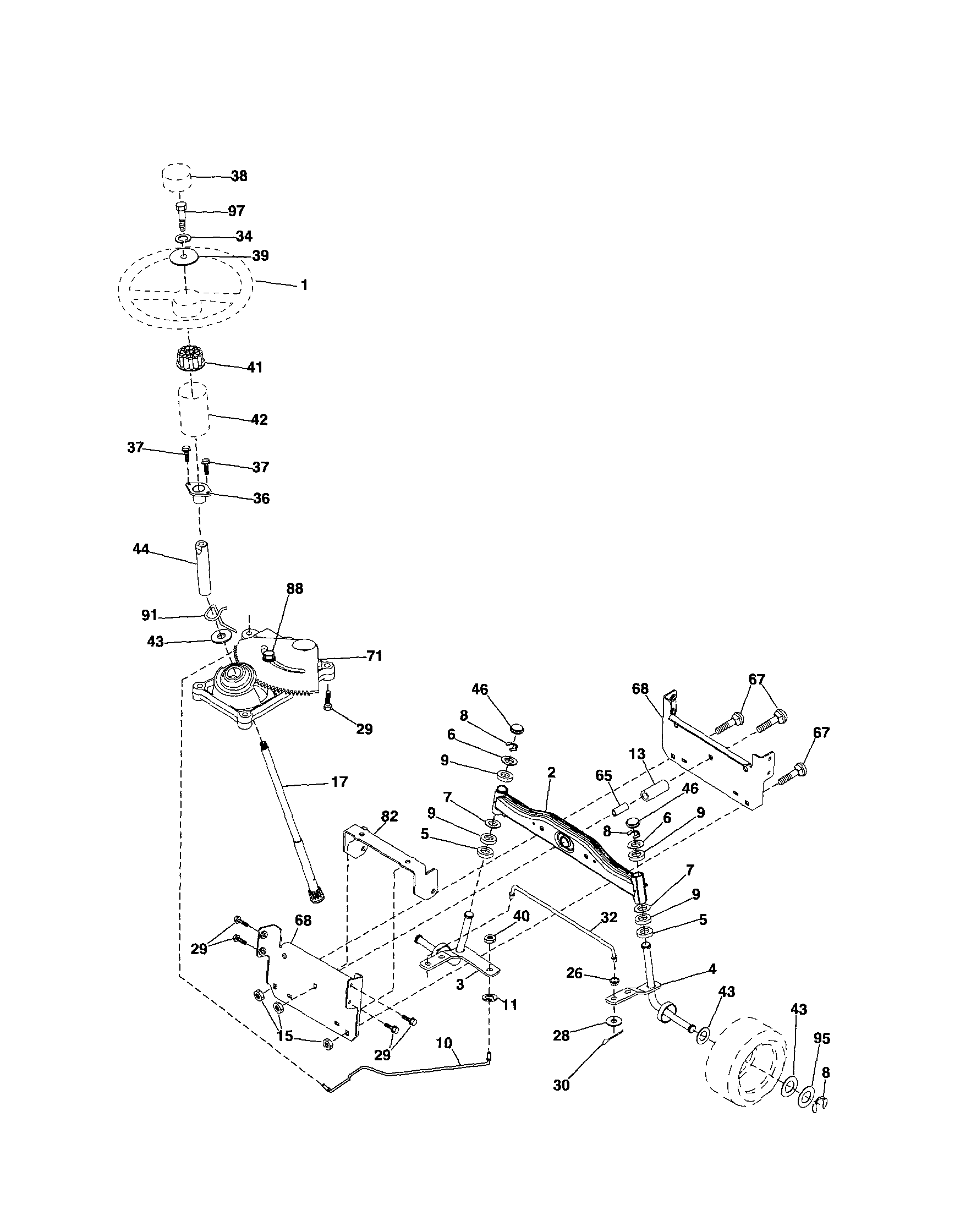Steering Diagram and Parts List for 917254191  Craftsman Lawn Tractor