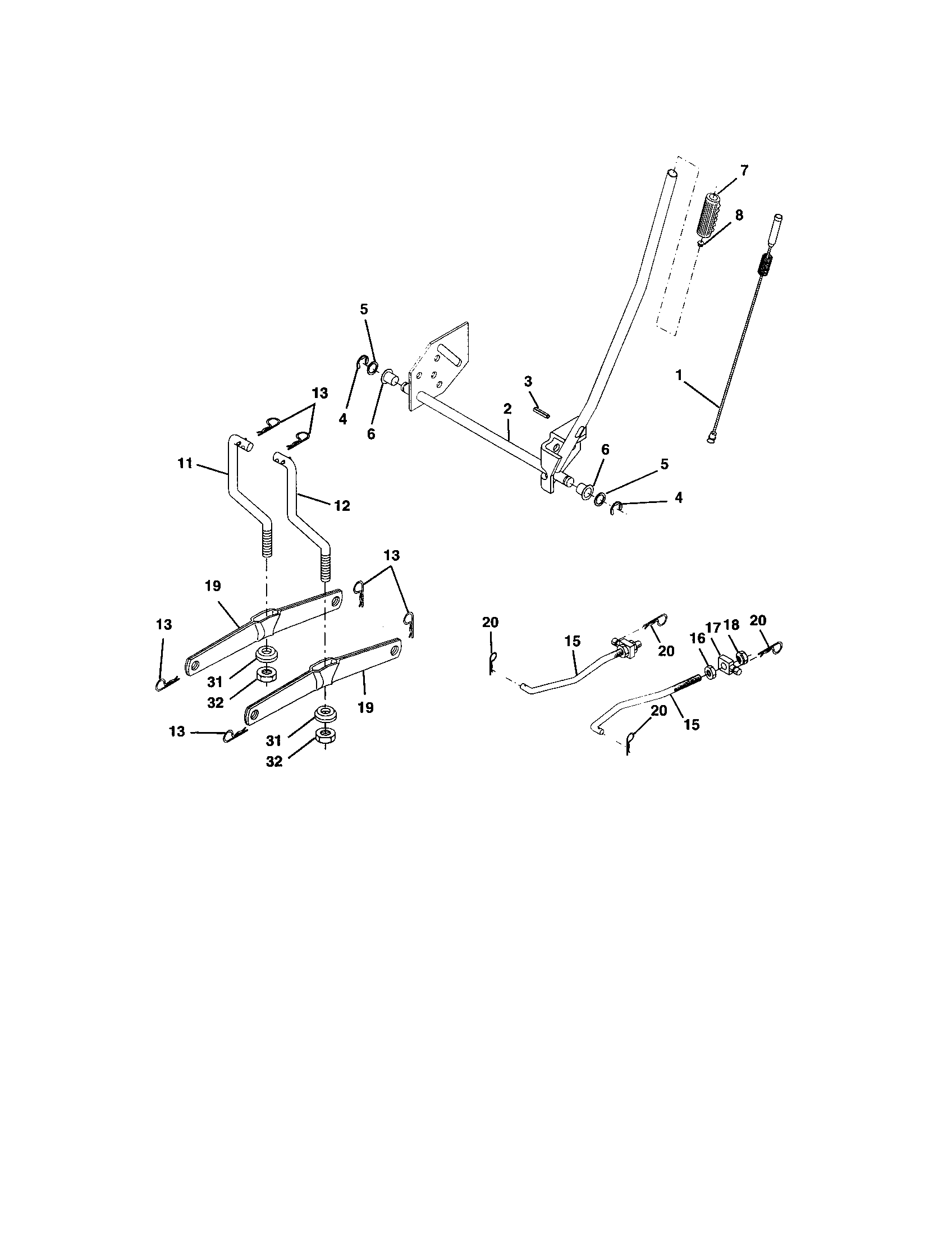 Lift Assembly Diagram and Parts List for 917273374  Craftsman Lawn Tractor