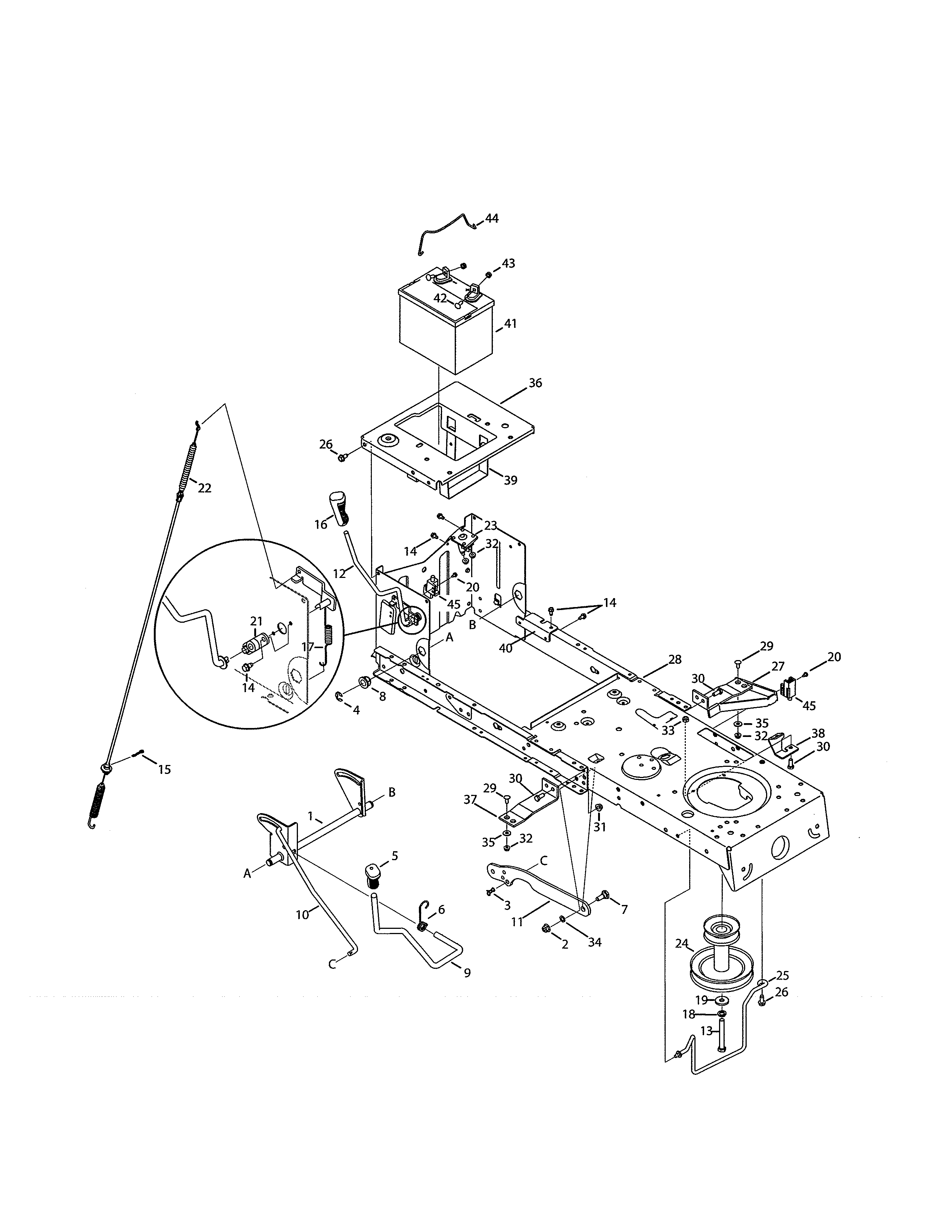Lift/battery/frame Diagram and Parts List for 247273740  Craftsman Lawn Tractor