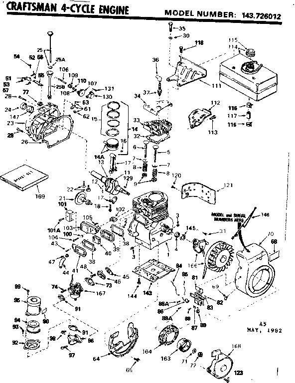 Replacement Parts Diagram and Parts List for 143726012  Craftsman Engine