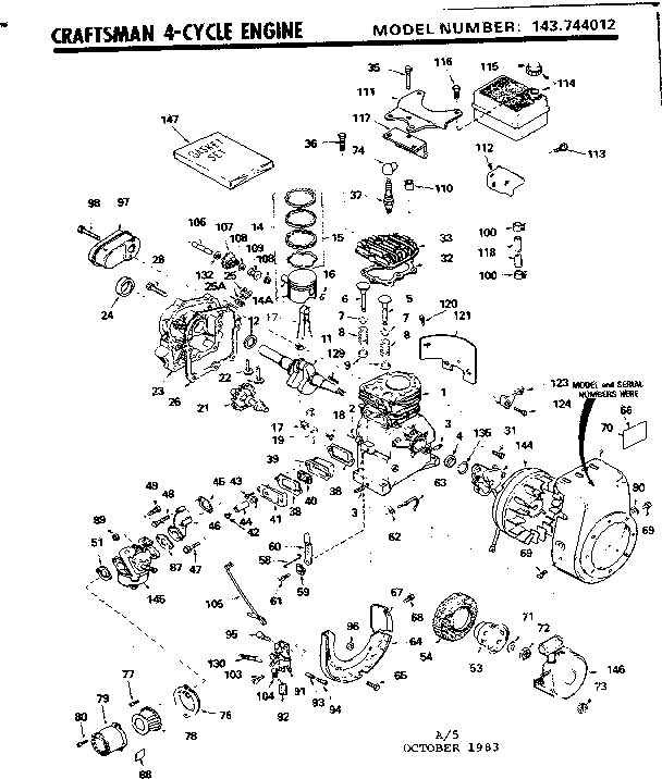 Replacement Parts Diagram and Parts List for 143744012  Craftsman Engine