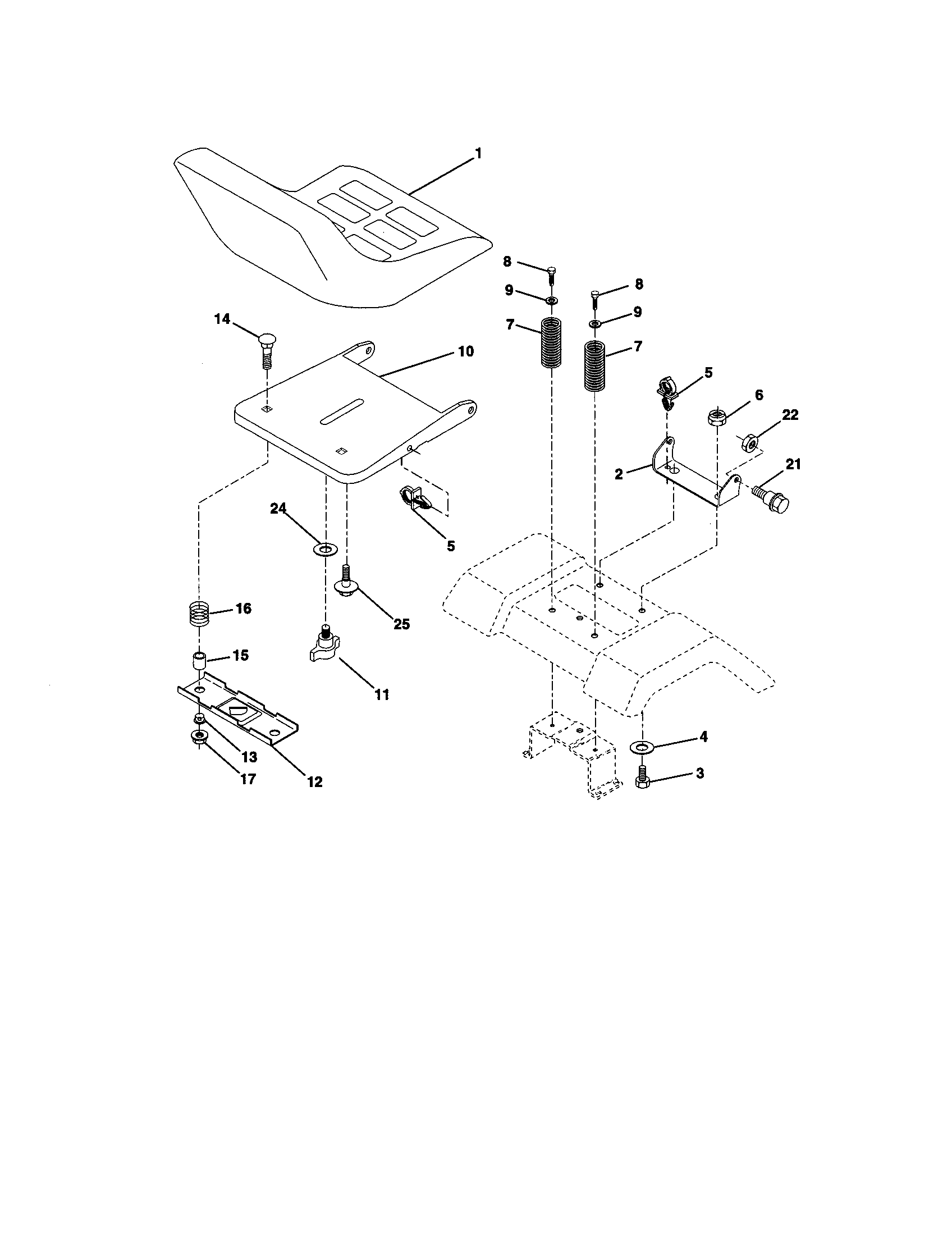 Seat Assembly Diagram and Parts List for 917270660  Craftsman Lawn Tractor