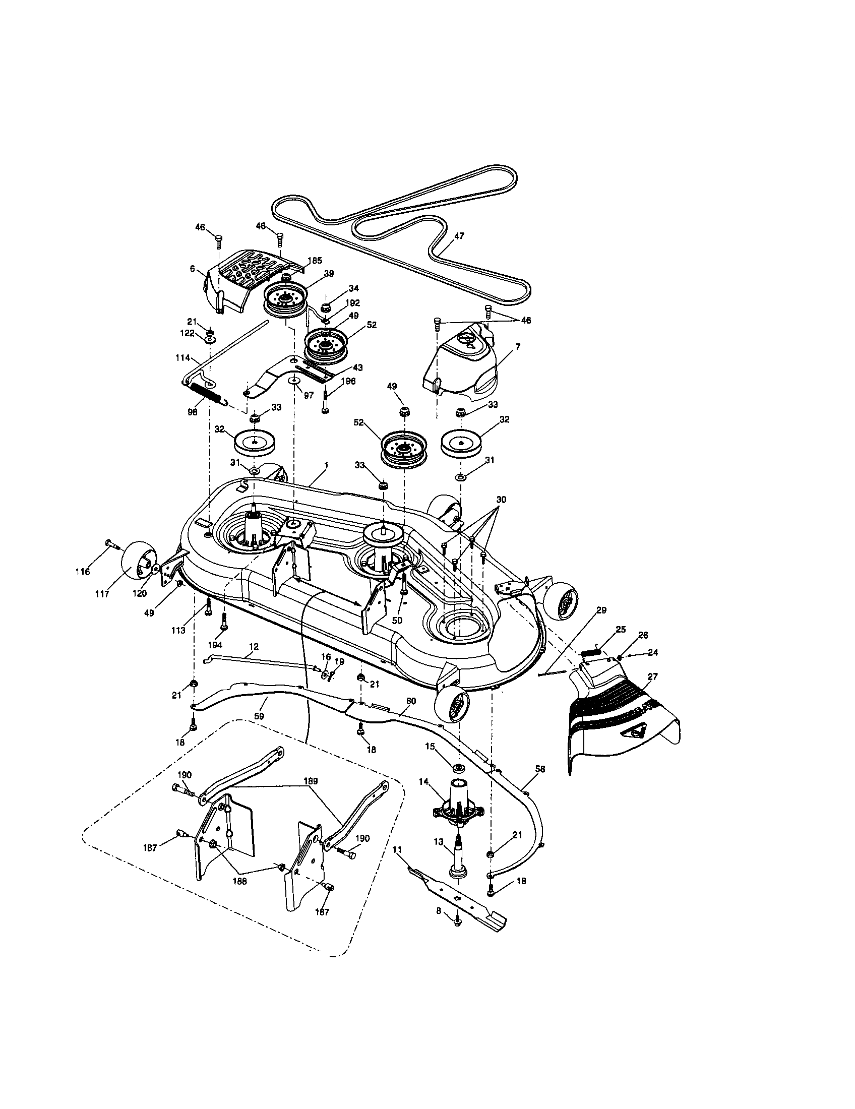 Mower Deck Diagram and Parts List for 917286900  Craftsman Lawn Tractor
