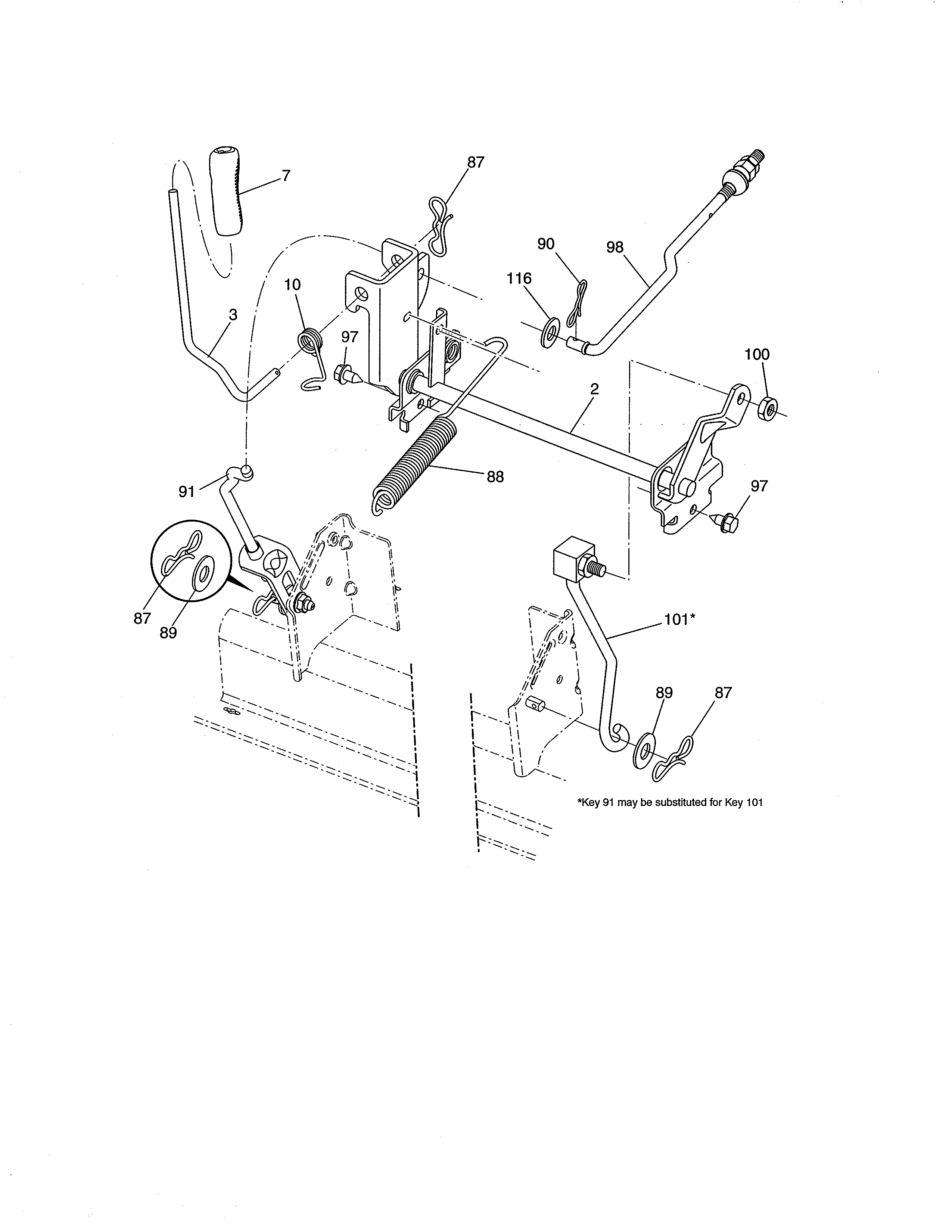 Lift Diagram and Parts List for 917255745  Craftsman Lawn Tractor