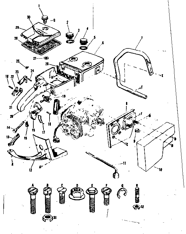 Main Frame Diagram and Parts List for 917351040  Craftsman Chainsaw