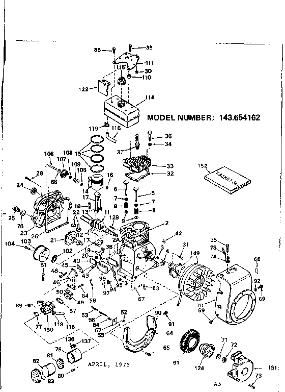 Replacement Parts Diagram and Parts List for 143654162  Craftsman Engine