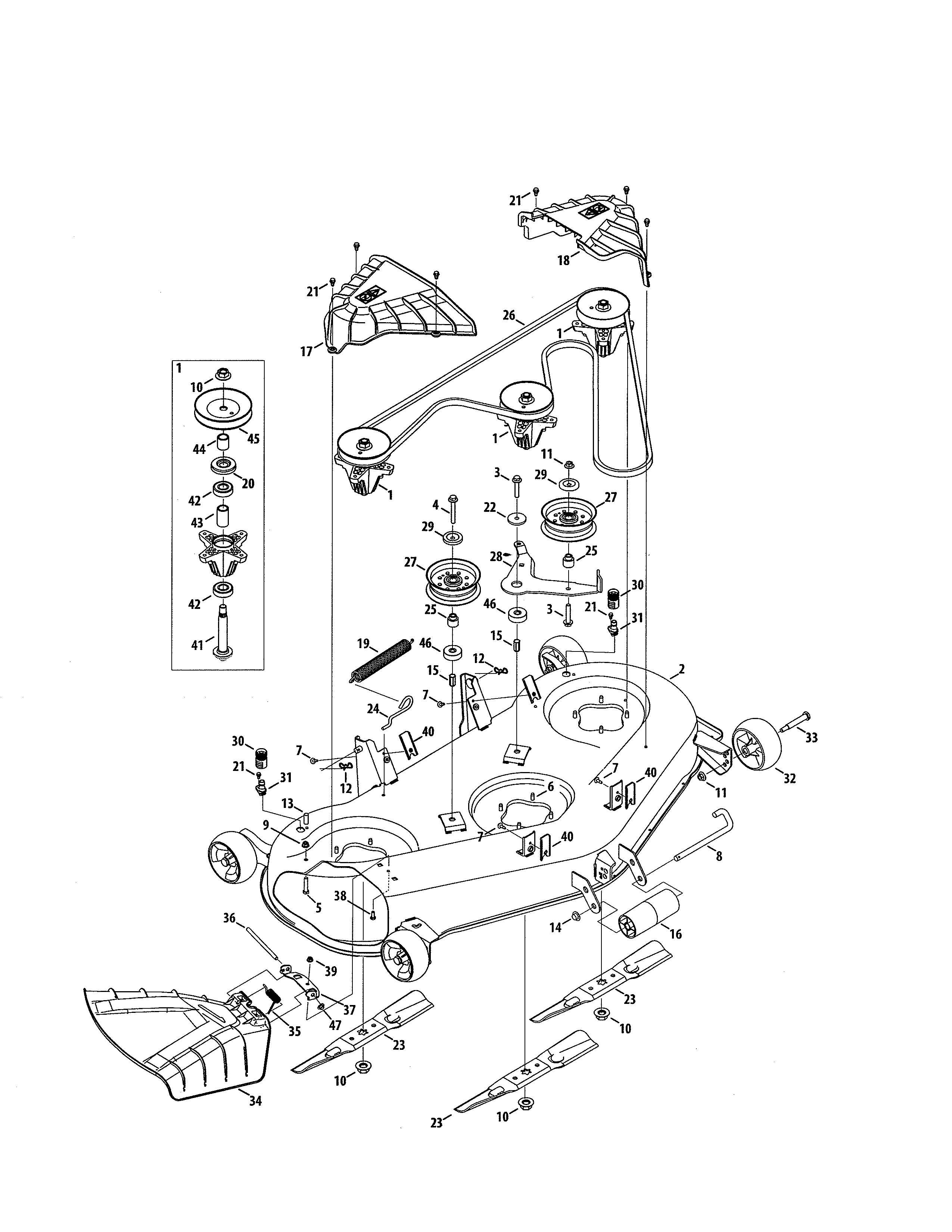 Deck/spindle Diagram and Parts List for 247204470  Craftsman Lawn Tractor