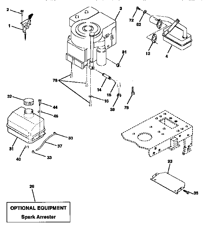 Engine Diagram and Parts List for 917258510  Craftsman Lawn Tractor