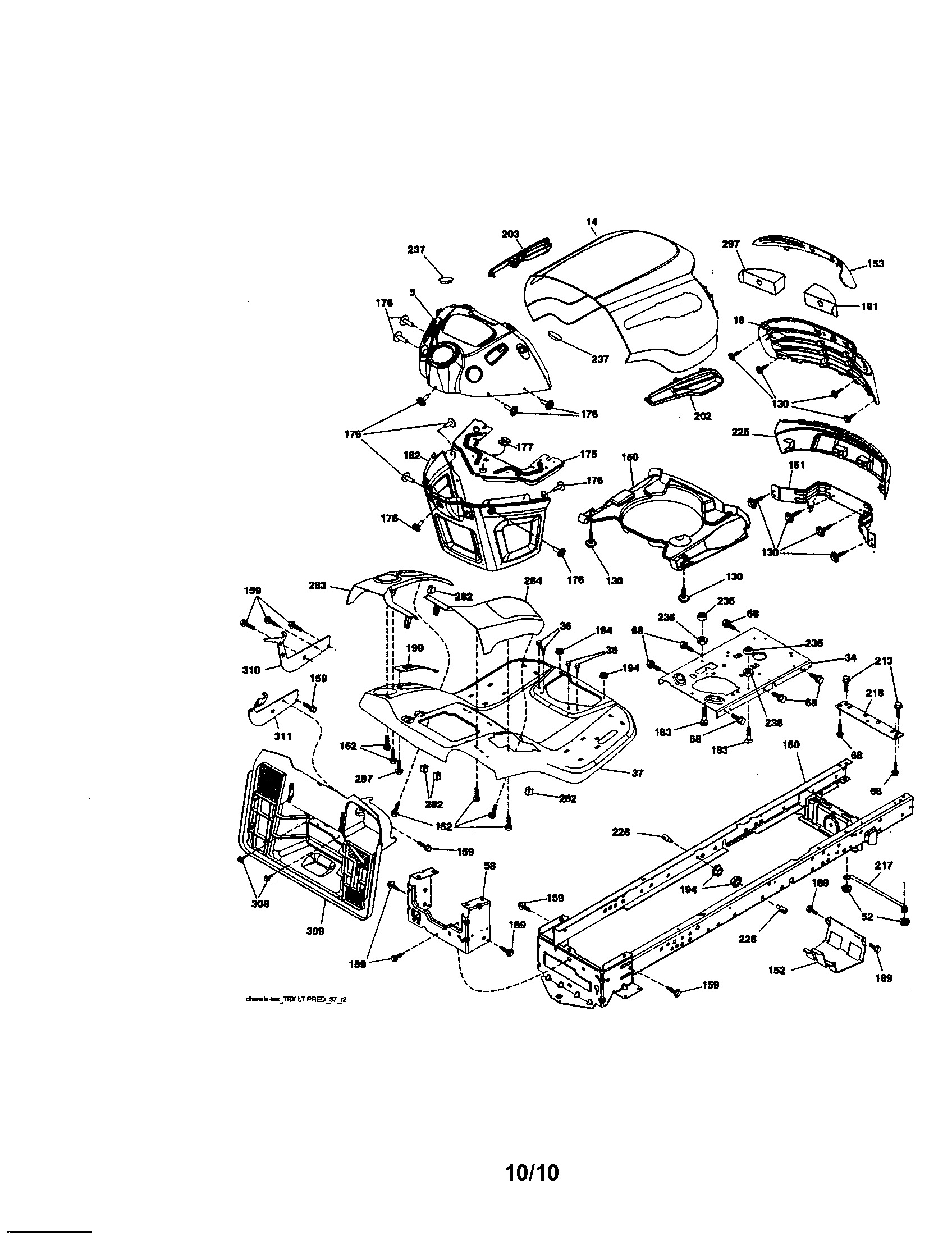 Chassis Diagram and Parts List for 917280330  Craftsman Lawn Tractor