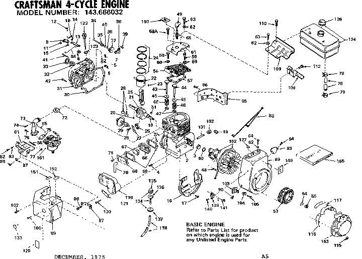 Engine Diagram and Parts List for 143666032  Craftsman Engine