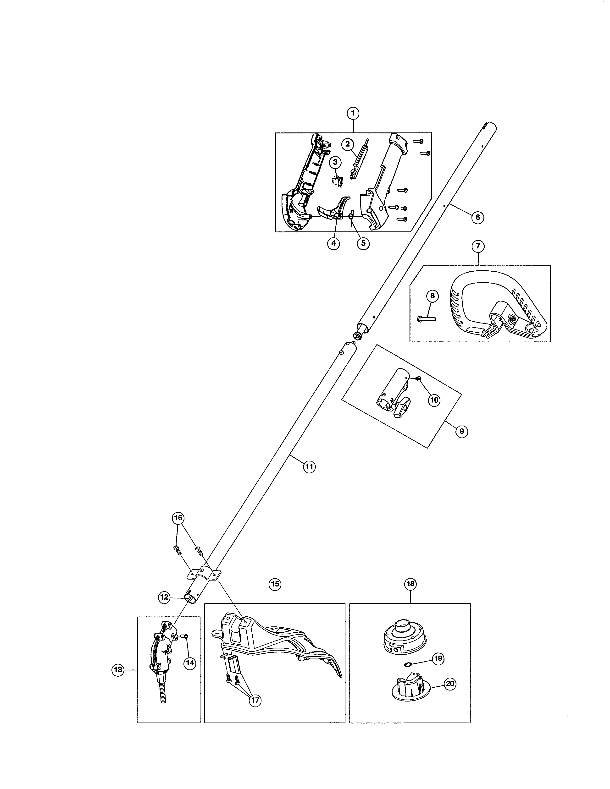 Shaft/handle/shield Diagram and Parts List for 316711193  Craftsman Trimmer