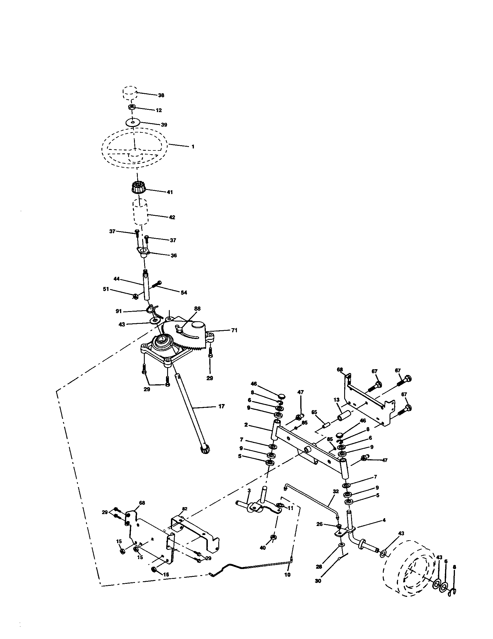 Steering Assembly Diagram and Parts List for 917277021  Craftsman Lawn Tractor