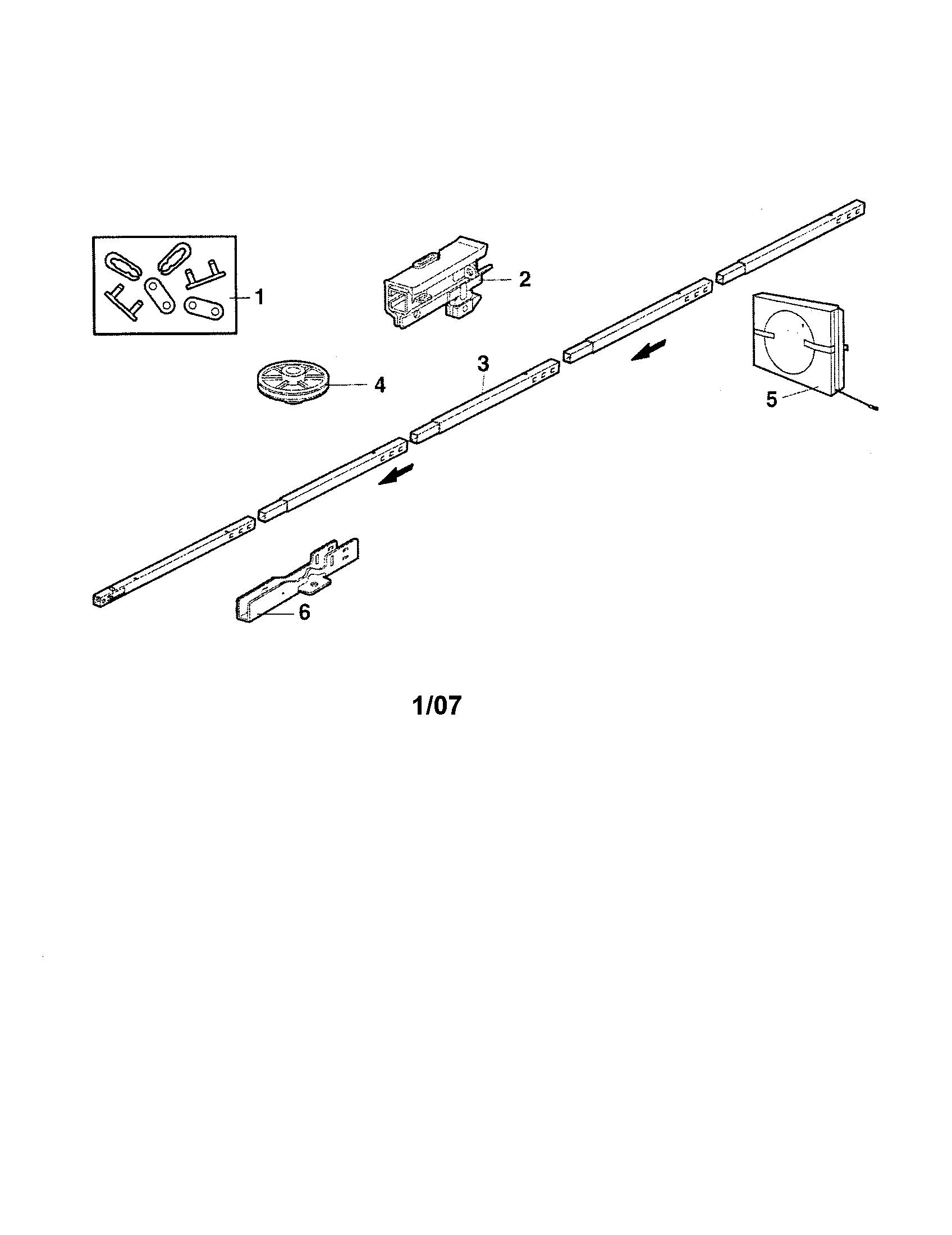 Rail Assembly Diagram and Parts List for 13953997D  Craftsman Garage Door Opener