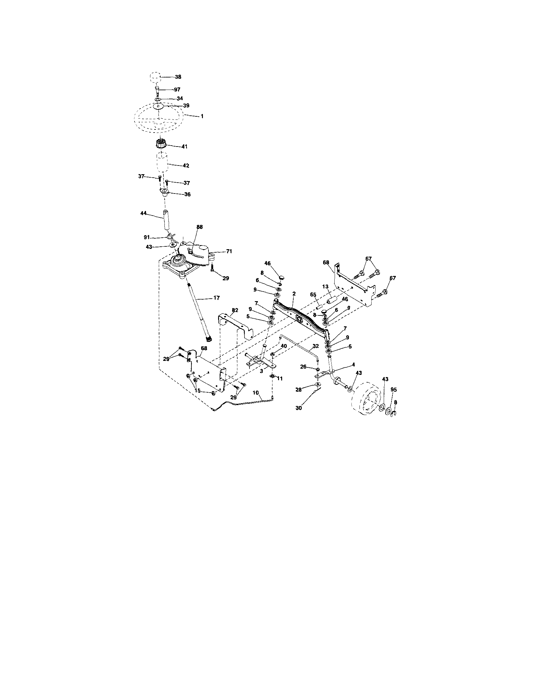 Steering Diagram and Parts List for 917253281  Craftsman Lawn Tractor
