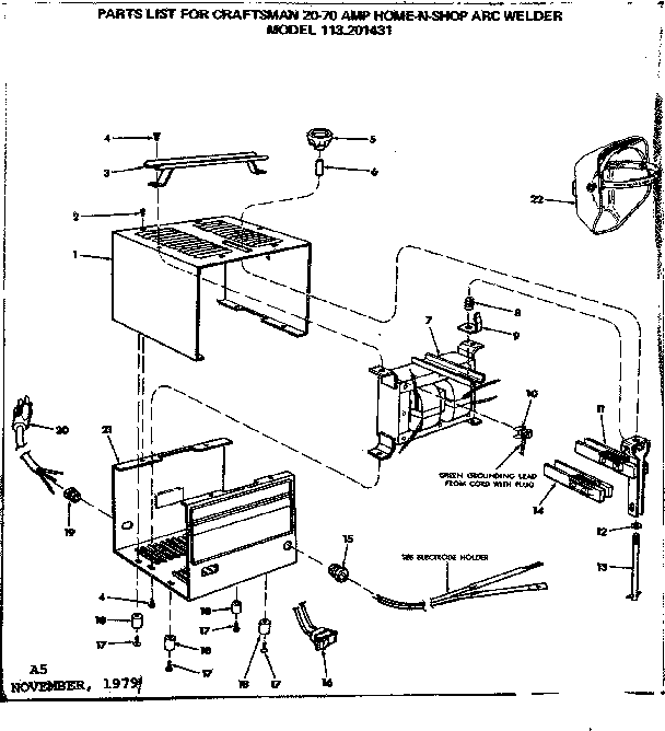 Unit Diagram and Parts List for 113201431  Craftsman Welder